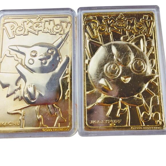 Vintage 1999 Pokémon Pikachu & Jigglypuff Gold Cards Well-Worn - Picture 1 of 6